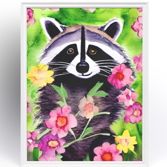 Watercolor Raccoon Portrait Illustration Wall Art Print Poster Card Unframed - Picture 2 of 6